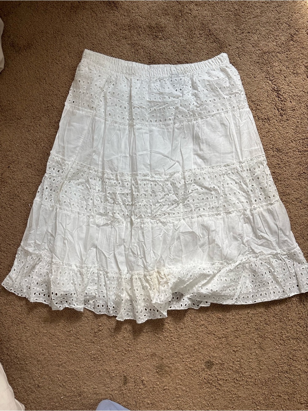 Boho Needle & Thread White Eyelet Tiered Midi Skirt